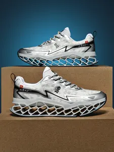 New Gold Breathable Running Shoes, Men's Knit Mesh Sport Sneakers, Shock Absorbing Anti-Slip Durable Streetwear Trendy Shoes, Training Runner Footwear