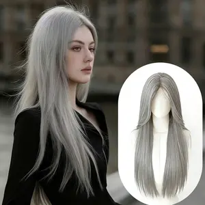 Lotfon Women's non adhesive synthetic wig, Ash Beige Blonde long straight hair, adjustable head circumference, comfortable fit, easy to wear and walk, lightweight and breathable, effortlessly has a fashionable wig look