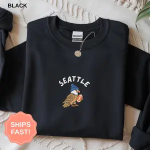 Embroidered Seattle Football Shirt, Game Day Hawk Sweatshirt, Football Fan Sports Gift, Unisex Hoodie For Men, Women
