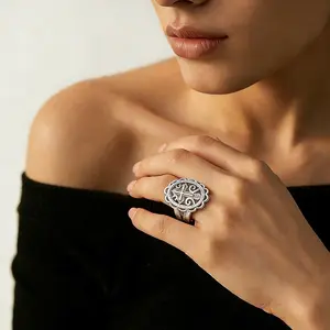 White K + Rose Gold Cross Three-Dimensional Hollow Lace Ring Personality Retro Versatile Ring