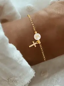 Women's Stainless Steel Bracelet, Classic Letter Cross Pendant Design, Casual All-Season Jewelry Accessory, Stainless Steel Bangle