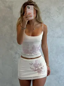 ELI Two-piece Set Women's Floral Print Cami Top & Skirt, Matching Skirt Set, Casual Sleeveless Spaghetti Strap Top & Skirt for Holiday Vacation, Ladies Clothes for All Seasons, Womenswear