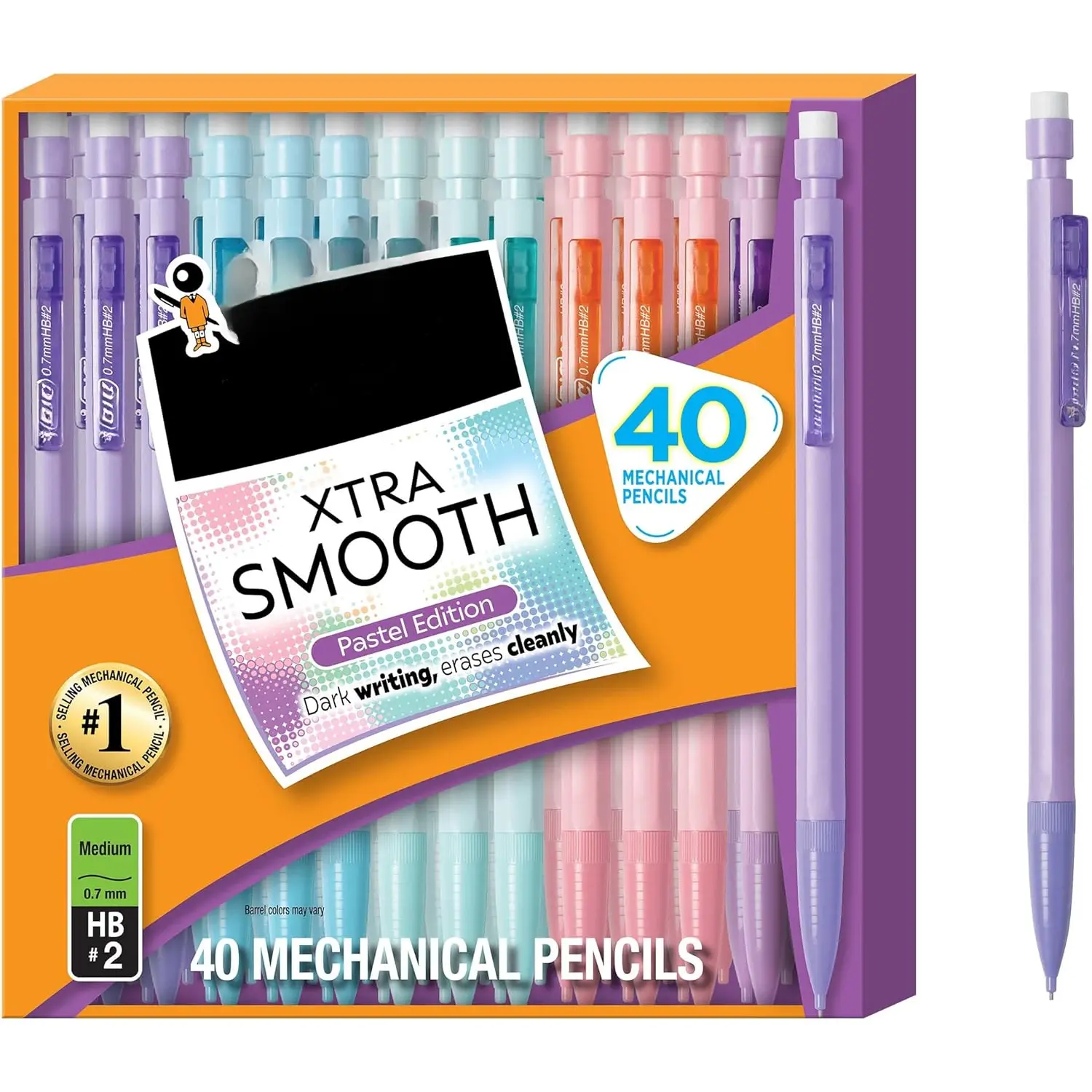 Xtra-Smooth Mechanical Pencils, 40-Count, 0.7mm Medium Point, No.2 Lead, Durable Retractable Design with Comfortable Grip, for School & Office Writing Needs