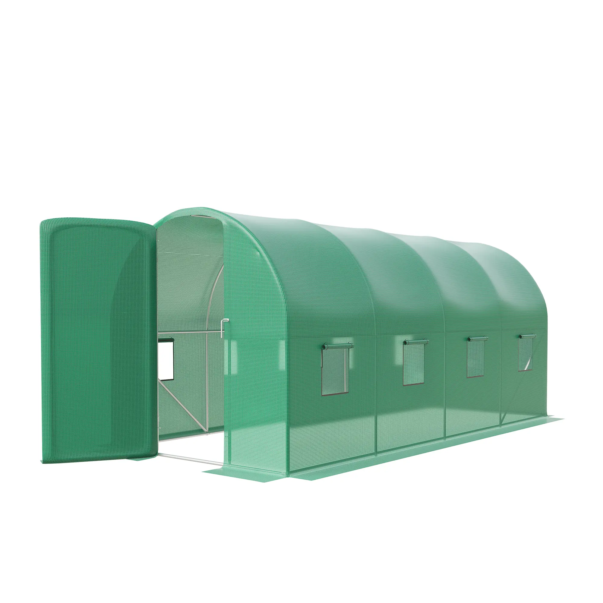 15x7x7 FT Large Walk-In Tunnel Greenhouse, Heavy-Duty Galvanized Steel Frame, Thick PE Mesh Cover, 8 Roll-Up Vent Windows & Zipper Door, All-Weather Plant Tunnel for Seed Starting & Year-Round Backyard Gardening