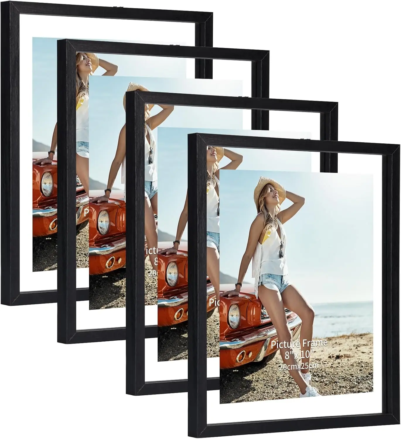 4 Pack 8x10 Floating Picture Frame, Double Glass Picture Frames Display up to 10 x 12 photos for Desktop or Wall Hanging, Black