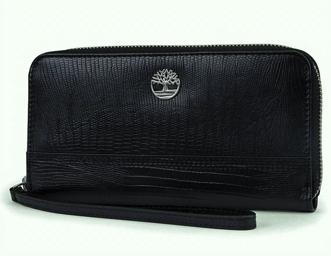Timberland Womens Leather Wallet RFID Protection Zip Around Clutch Black
