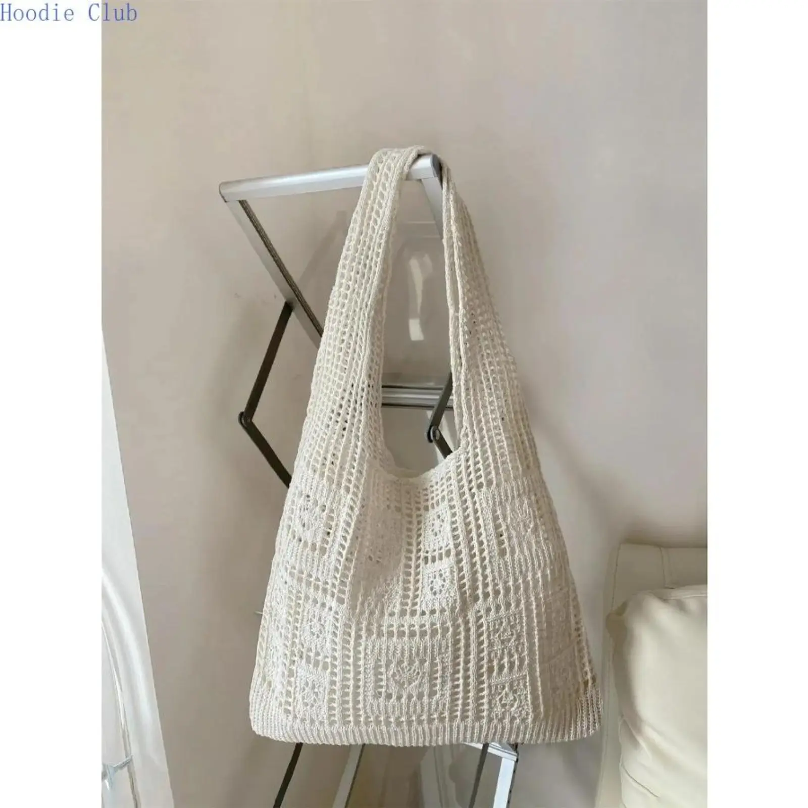 Women’s Hollow-Out Crochet Reusable Tote - Fashionable Lightweight Shopping Bag, Boho Knitted Multi-Functional Slouchy Handheld Bag for Beach & Casual Outdoor Use, Fashionable Shopping Bag
