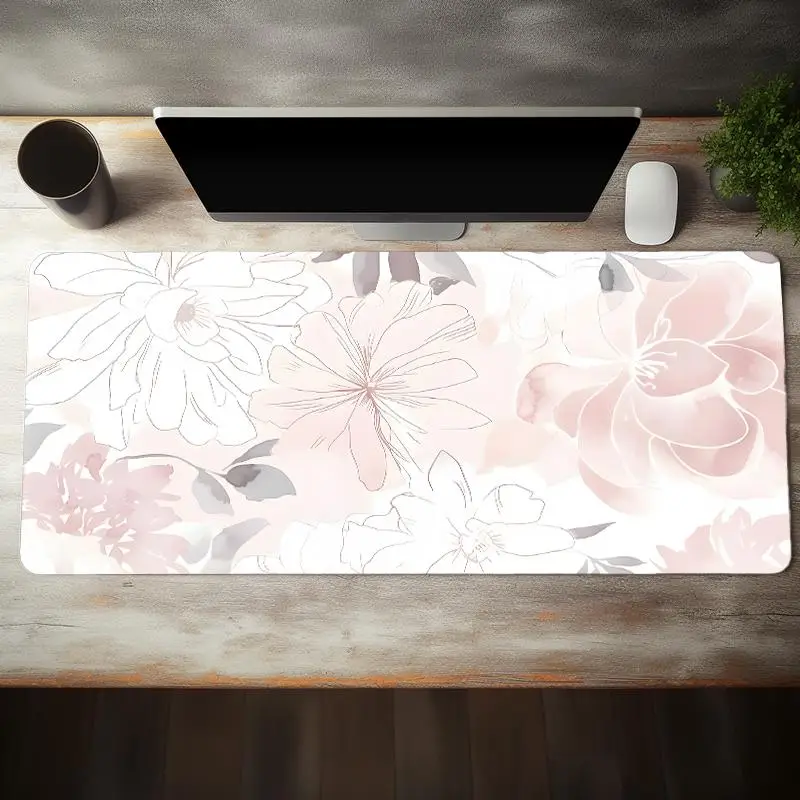 Floral Pattern Extended Mouse Pad, 1 Count Rectangular Non-slip Gaming Mouse Pad, Office Desk Keyboard Pad For Home Office Desk