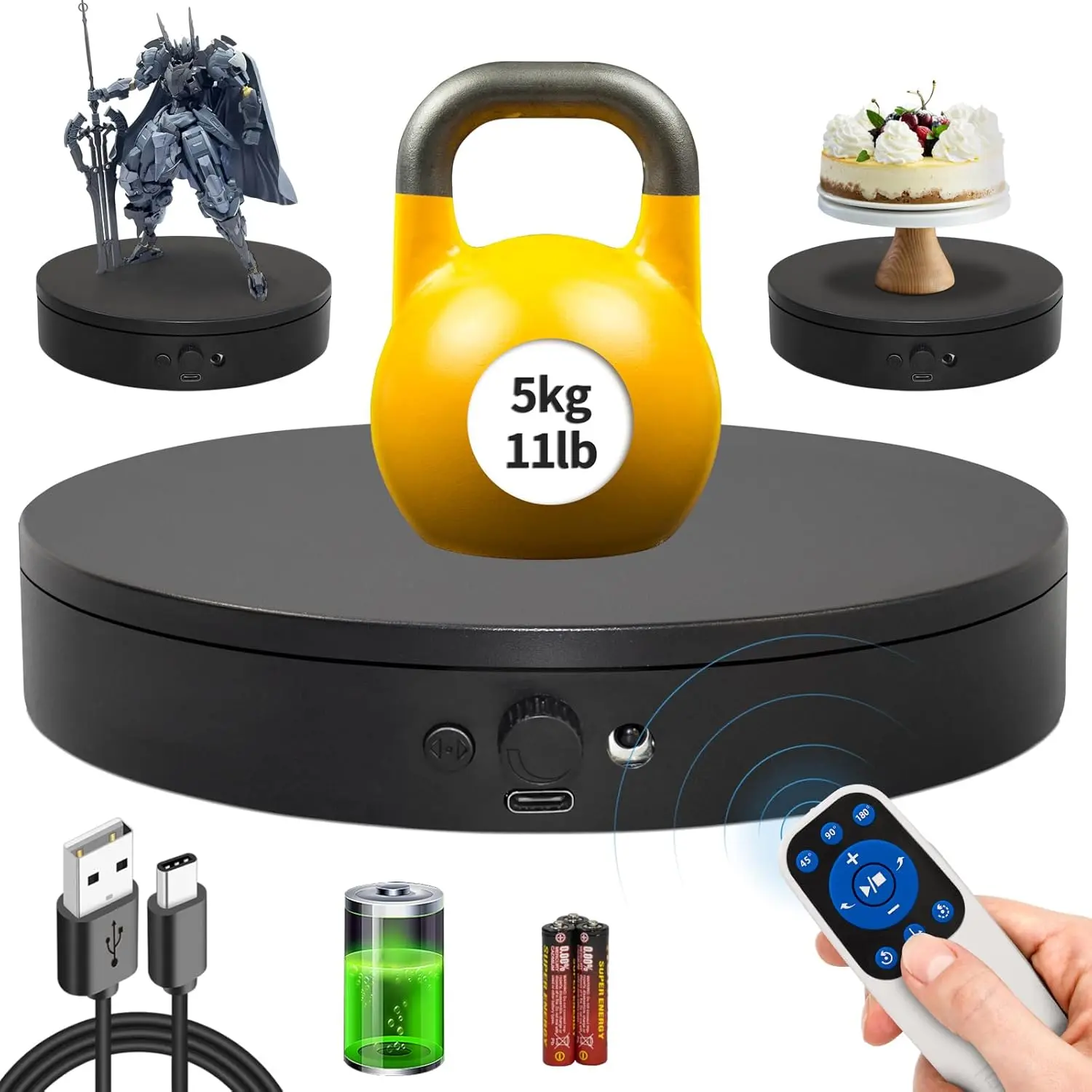 Motorized Rotating Display Stand Rotating Platform Electric Turntable for Display,Photography,3D Scanner Models,Remote Control Angle/Speed,Step/Swing/Continuous Rotation