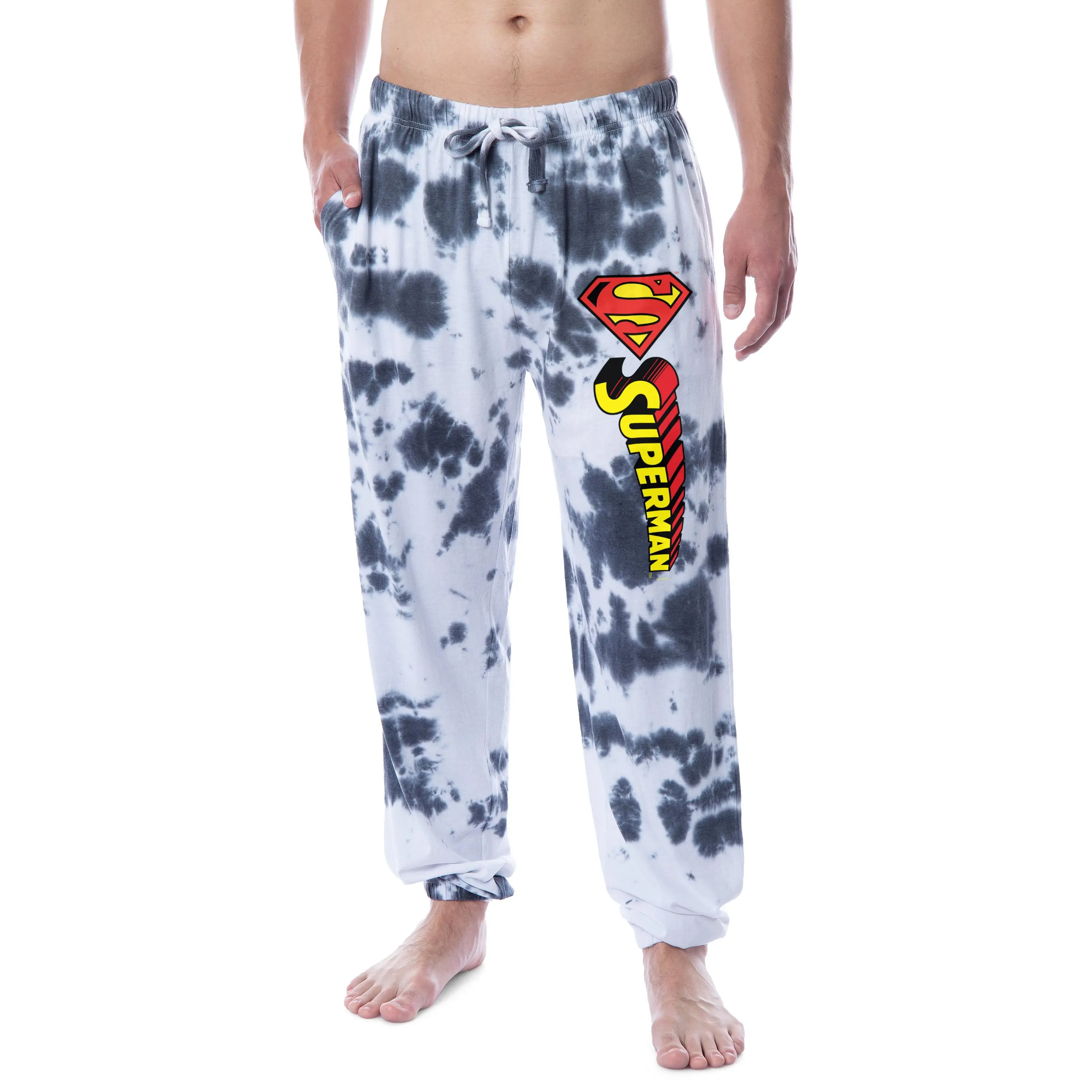 Men's DC Comics Superman Tie-Dye Logo Sleep Jogger Pajama Pants - Soft Fabric Nightwear with Side Pockets, Ideal for Father's Day, Birthdays