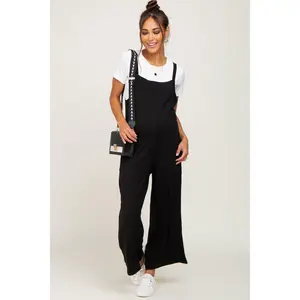 Black Sleeveless Pocketed Wide Leg Maternity Jumpsuit