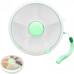 Snack Spinner Kids Spinning Wheel Container Rotating Snack Box with Hand Strap Reusable with 5 Compartments and Lid, Leak-Proof and BPA Free (Green)