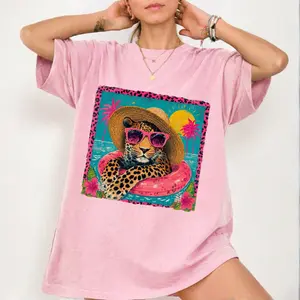 Preppy Leopard Beach Shirt – Cute Summer Graphic Tee, Comfort Colors Style