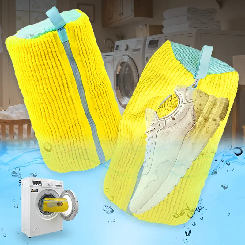 Premium Shoes Washing Bag Laundry Accessory - Anti-Tangle, Generous Size, Durable Breathable Mesh Fabric, Secure Zipper Closure, Protective Cover for All Footwear Types, 1/2-Piece Sets with Gift Box for Machine Wash