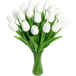 15 Pack simulation tulip artificial flower white artificial flower really touches PU tulip bouquet flower arrangement home kitchen table wedding decoration Lifelike artificial flower Artificial bouquets Decorative Flowers