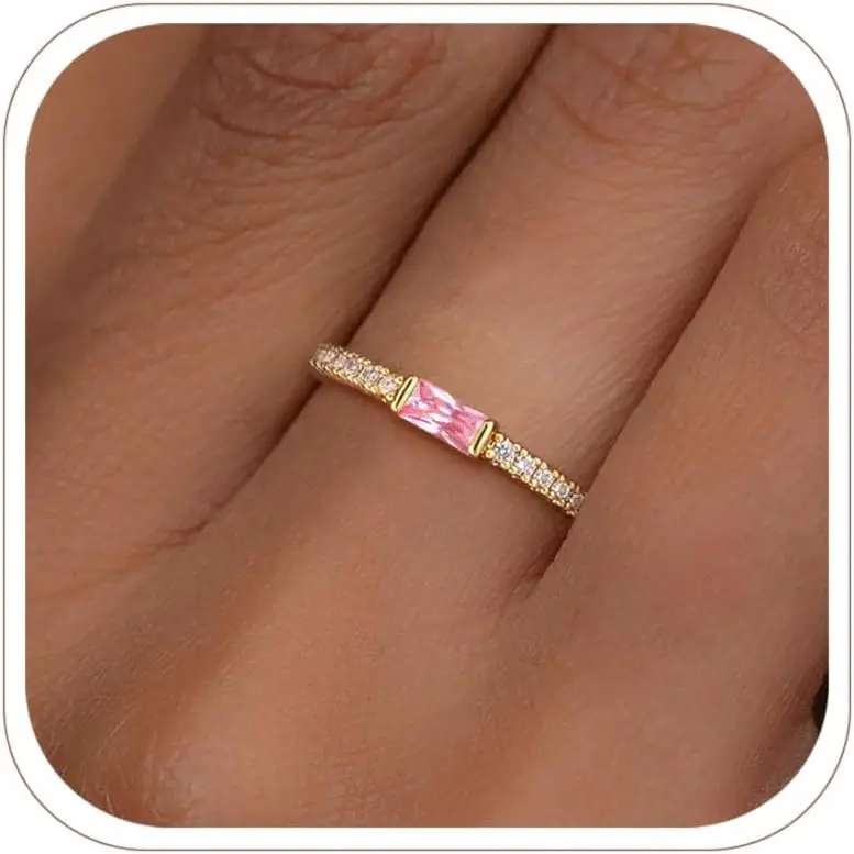 Birthstone Gold Rings for Women 14K Gold Plated Stackable Ring