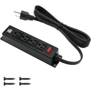 Mountable Power Strip with USB Ports,Wall Mount Power Outlets Screw Down Power Socket in Desk Under Cabinet Power Station AC Outlet 2 USB 6.56  Extension Cord, &Off  Black
