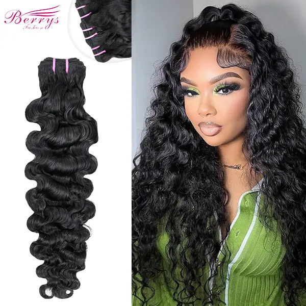 Berryshair Black Vietnamese Curly Virgin Hair Bundles, 10-30 inches in length, with pink hair bands, dyeable, each bundle weighs approximately 93-100 grams, designed for African American women, 13A Grade
