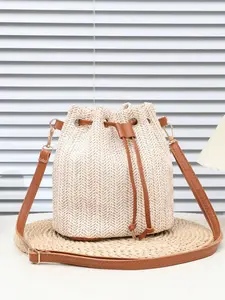 Mini Brown Crochet Bag with Adjustable Strap & Drawstring Closure – Colorful Vacation Shoulder Purse