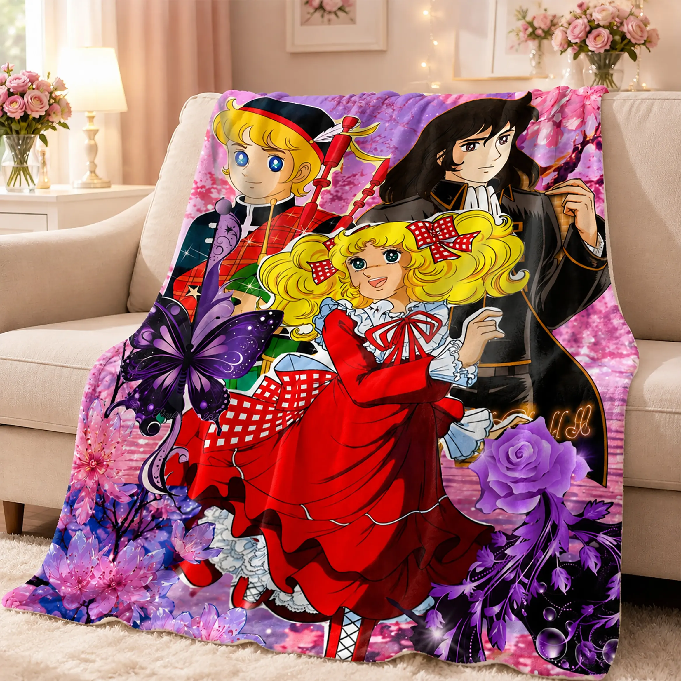Candy Candy Anime Throw Blanket Ultra Soft Flannel Fleece Plush Warm Cozy Lightweight Character Graphic Bed Blanket Bedroom Living Room Sofa Couch Dorm Travel Camping Kids Teens Adults Birthday Christmas Gift
