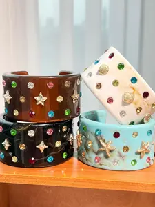 Fashionable Gradient Resin Bracelet Set for Women, Bold Resin Beaded Bracelets, Unique Acrylic Bangles, Perfect for Holidays and Daily Wear