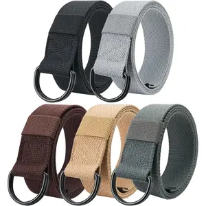 5-Packs Canvas Belt Web Fabric Casual Belt with Zinc Alloy Buckle Double D-ring for Men Women