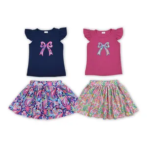 Girls Embroidered bow Skort Set