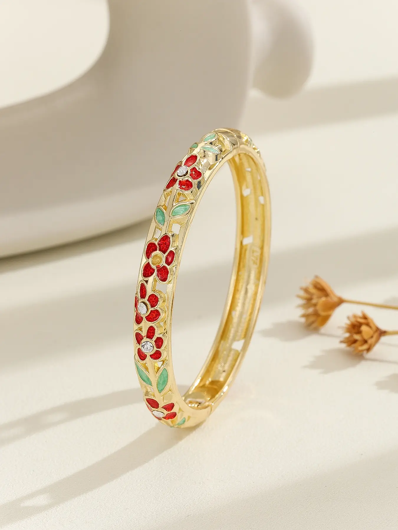 Women's Boho Style Rhinestone Bangle Bracelet, Zinc Chain Material, Casual Fashion Jewelry for All Seasons, Elegant Design, Flower Design Bracelet, Rhinestone Decorated Bracelet, Boho Style Bangles, Fashionable Bracelet