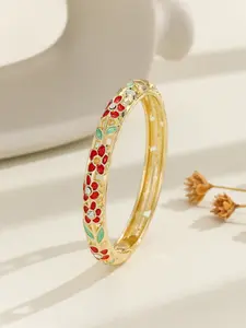 Women's Boho Style Rhinestone Bangle Bracelet, Zinc Chain Material, Casual Fashion Jewelry for All Seasons, Elegant Design, Flower Design Bracelet, Rhinestone Decorated Bracelet