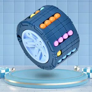 3D Cylinder Cube Toy, Magical Bean Gyro Rotating Slide Puzzle, Stress Relief Educational Toys for Children, Blue