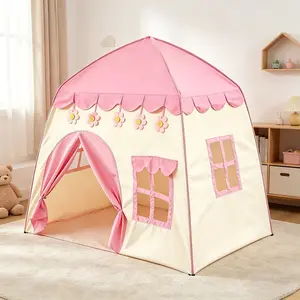 Kids' Party Play Tent | Pink Princess Castle w/ Pink Flower Design | Early Learning & Imaginative Toy | Holiday Gift | No Accessories or Lights