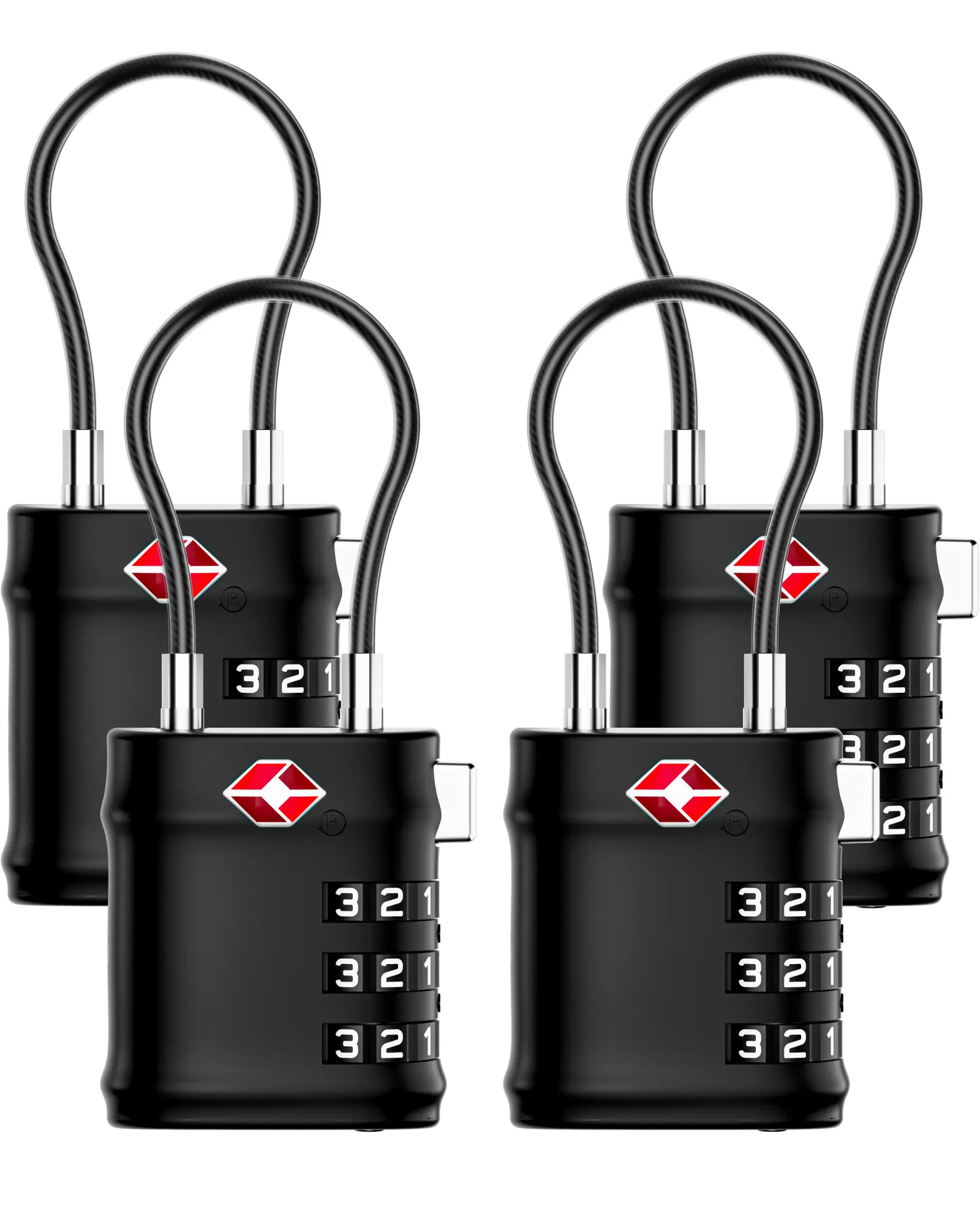 LUGGEX 4 Pcs TSA Locks for Luggage, 3 Digit Combination, Travel Lock for Suitcase, Backpack, Gym & Student Lockers, Ease of Use & Durable TSA-Lite
