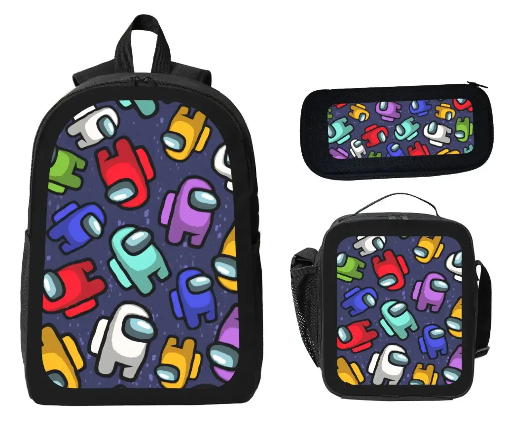 Among Us Crewmate Oxford Fabric 3-Piece Combo Set - Gamer Theme Backpack, Lunch Box, Pencil Case, Zipper Closure, Unisex Multi-Use, Kids Back to School Gift