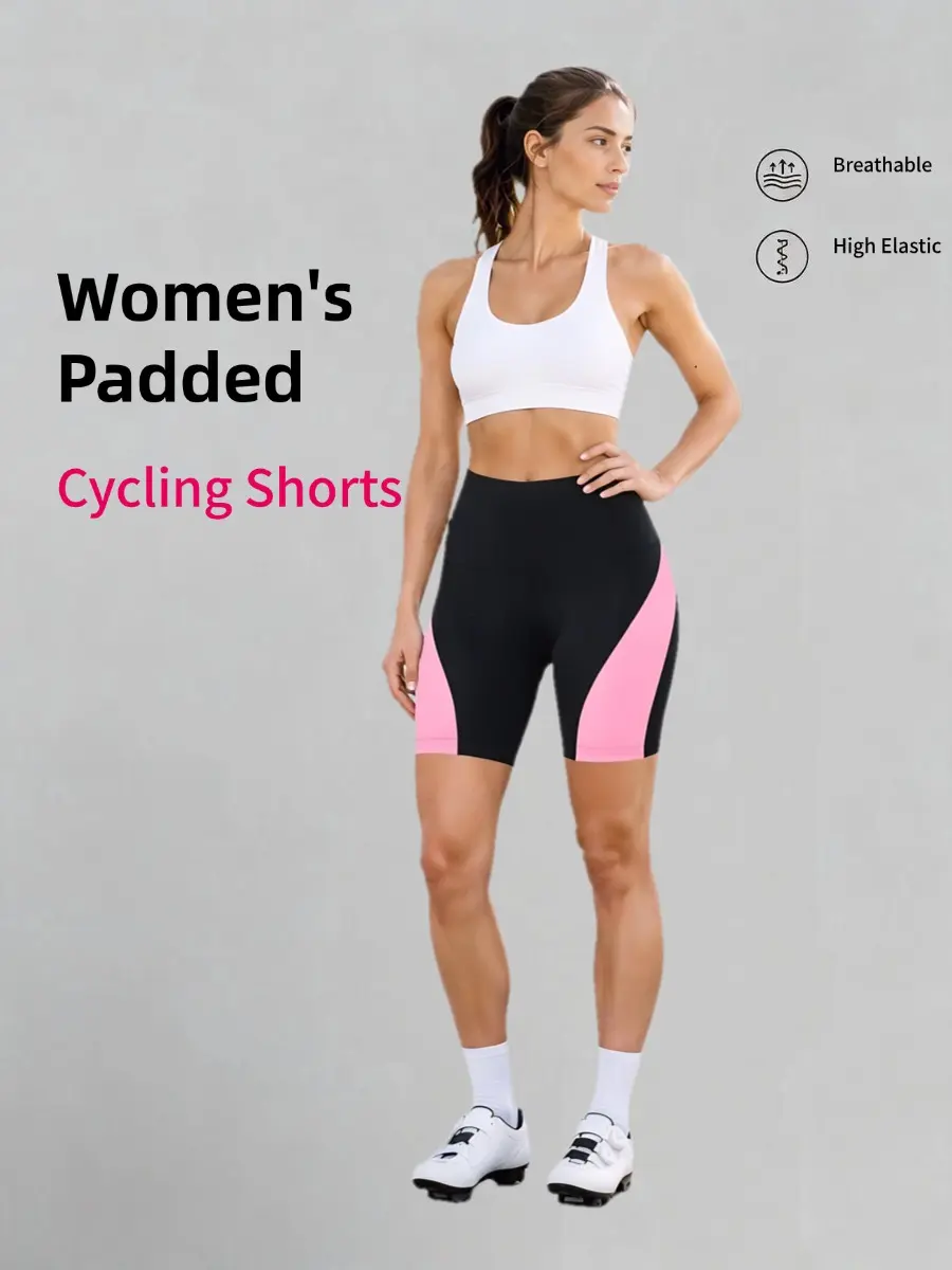 Women's Active Biker Shorts with 4D Gel Padding & Reflective Logo, Breathable Fabric for Cycling & Mountain Biking, Sporty Chic, 90% Polyester, 10% Spandex, Athletic, Polyester Spandex, All Seasons, Contrast Binding, High Stretch, Elastic Waist, Female, M