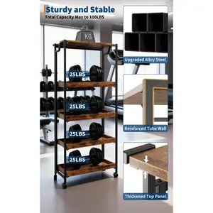 Garvee Large 4-Tier Wooden Folding Storage Shelf Cart with Locking Wheels, Expandable Kitchen Organizer Rack, Heavy Duty Garage Shelving Supporting 100 Lbs, Easy Foldable Design with No Assembly Required