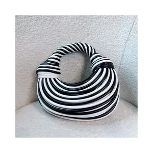 Eve’s Apparel & Accessories Black & White Knot Handle Statement Bag – Women’s Sculptural Top Handle Purse