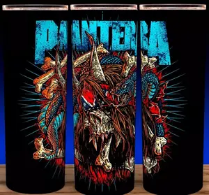 Pantera Heavy Metal Music Legends Cowboys from Hell Cup Mug Tumbler Cup 20oz 20oz with Lid - Stainless Steel & Plastic - Elegant Drinkware for Rock Fans Flasks Straw Reusable Glossy