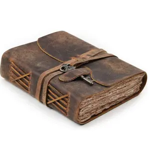 Leather bound Journal Vintage 200 Handmade Deckle Edge Paper With Key Closure 6X4 inches