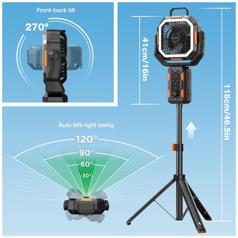 OGERY Camping Fan with Detachable Tripod, 20000mAh Rechargeable Fan with LED Lights & 270° Pivot,4 in 1 Cordless Camping Fan, Remote Control Shaking Head Desk Fan for Camping Tent Travel Bedroom Portable Motor OGERY Camping Fan with Detachable Tripod, 20000mAh Rechargeable Fan with LED Lights & 270° Pivot,4 in 1 Cordless Camping Fan, Remote Control Shaking Head Desk Fan for Camping Tent Travel Bedroom Portable Motor