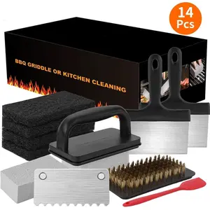 14-Pcs Griddle Cleaning Kit, Grill Accessories Set with Scraper, Cleaning Brick, and Scouring Pads