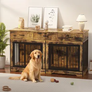 Extra Large Double Dog Crate Furniture – Heavy Duty Wooden Kennel for 2 Medium/Large Dogs, 3 Drawers, TV Stand, Indoor Decorative Dog Cage, 70.9" x 23.6" x 38.6", Stylish and Functional