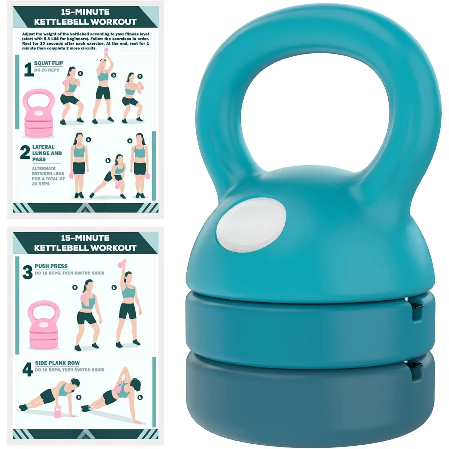Adjustable Kettlebell | 5 lb - 12 lb | Kettlebells Weights Set for Home Gym | Kettle Bell Sets for Women at Home