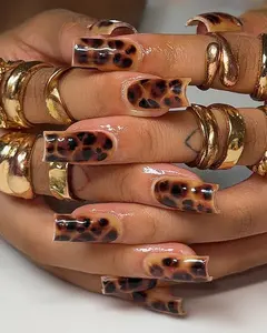 Brown Leopard Print Press On Nails, Neutral Animal Pattern Nail Set, Glossy Handmade Nails, Tortoiseshell Reusable Statement Nails