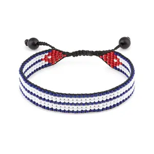 Cuba Flag Bracelet: Handmade Bracelet, Adjustable Beaded Wristband