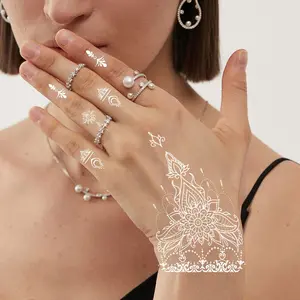 New Henna Hand-Painted White Mandala Tattoo Stickers + Valentine's Day Ins Love Heart Fluorescent Tattoo Stickers, 2 Sets Series Combo Temporary Tattoos Birthday Christmas Halloween Easter 4th of July Valentine’s Day Back to School St. Patrick’s Day gift