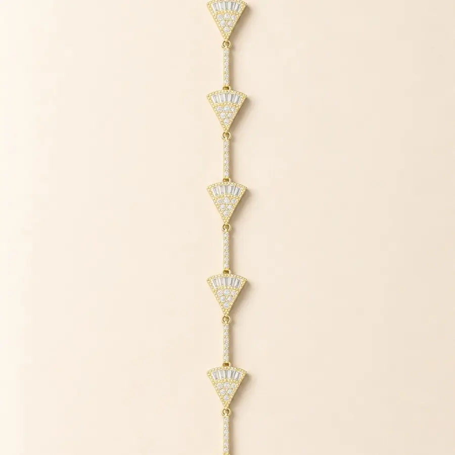 14K Gold-Plated Fan Motif Geometric CZ Bracelet 19 cm