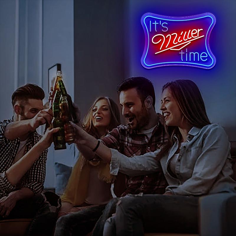 It's Miller Time Neon Sign for Wall Decor Handmade Dimmable Beer Pub Bar Home Decor Gift for Beer Bars Game Rooms & Man Caves