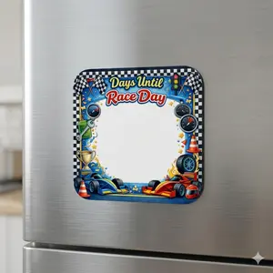 Countdown to Race Day Dry Erase Magnet - Acrylic Magnetic Refrigerator Magnet with Race Car Theme, 3"x3" Size, Dry Erase Surface, Includes Marker, Perfect for Racing Fans - Decor