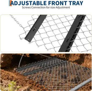 4 ft x 5 ft ATV/UTV Drag Harrow, Tow-Behind Chain Harrow for Landscape Leveling, Seedbed & Sod Prep, Gravel Driveway & Field Drag Mat, Heavy Duty Steel Harrow Attachment,silver with 2 black iron plate