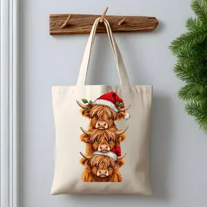 Moo-rry Christmas Highland Cow Tote Bag